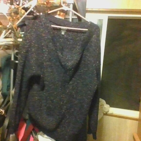 Blue w/multi colored specks sweater, Elegant sweater stylish festival fun plus - Picture 2 of 7